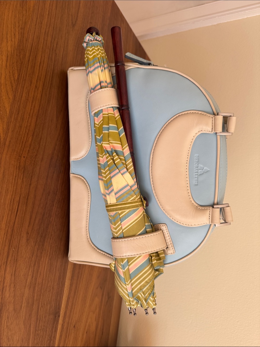 Vintage Deborah Lewis Bowling Bag-style Handbag WITH Parasol!